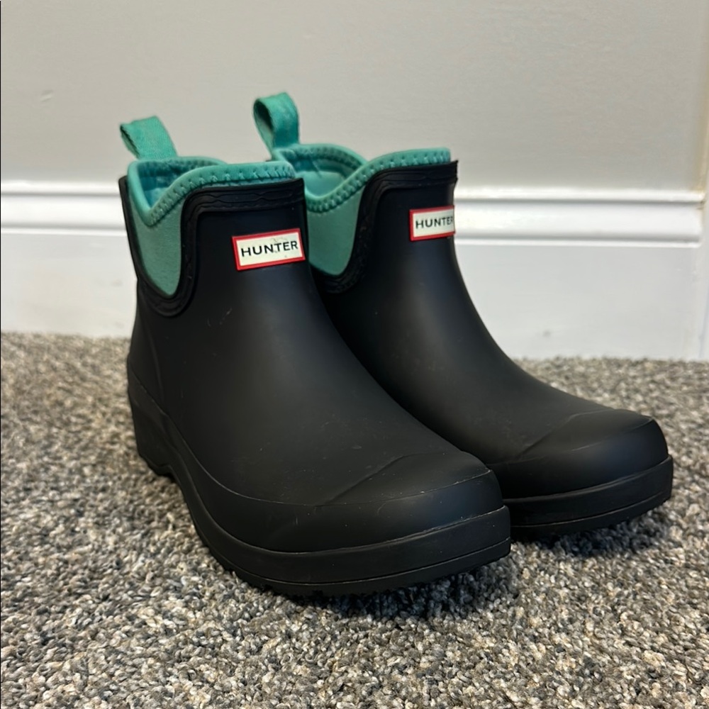 Hunter Black and Blue Winter Rain Boots